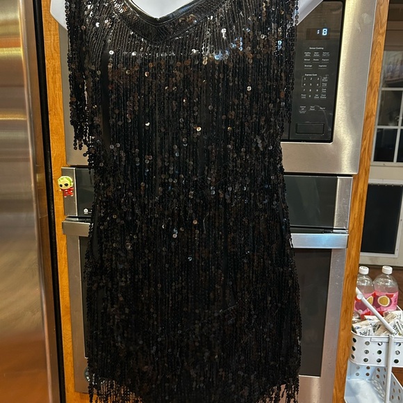 Black Sequin Fringe Dress - Picture 3 of 7
